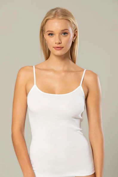 Erdem Kadın Ribana İp Askılı Atlet 2153 - 3 Adet  Beyaz 3XL