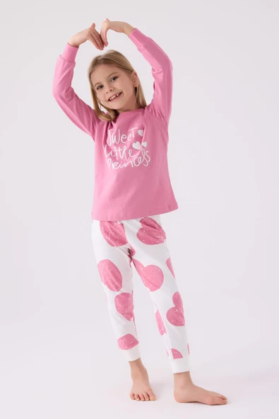 Roly Poly 3470 Sweet Little Princess Kız Çocuk Karanfil Uzun Kol Pijama Takım - 3