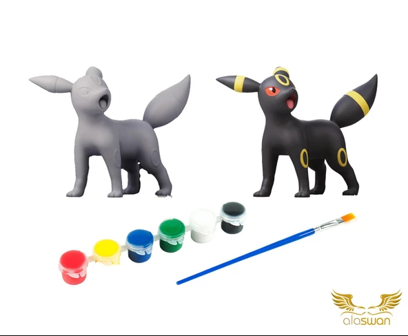 Umbreon Pokemon Kendi Biblonu Kendin Boya Seti - 3 Boyutlu Sevimli Biblolar + 5 Akrilik Boya ve Fırça Seti