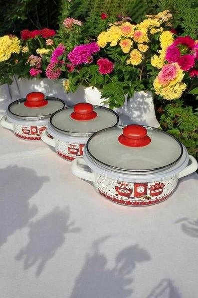 Nishev.com Evini Sev İtalyan Reçel 3'lü Emaye Tencere Seti 14/16/18 cm - İster Pişir İster Sakla - 2