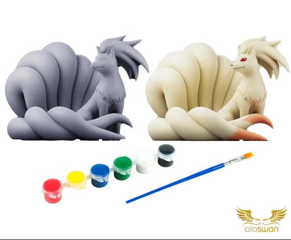 Ninetales Pokemon Kendi Biblonu Kendin Boya Seti - 3 Boyutlu Sevimli Biblolar + 5 Akrilik Boya ve Fırça Seti