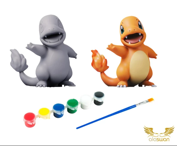 Charmander Pokemon Kendi Biblonu Kendin Boya Seti - 3 Boyutlu Sevimli Biblolar + 5 Akrilik Boya ve Fırça Seti