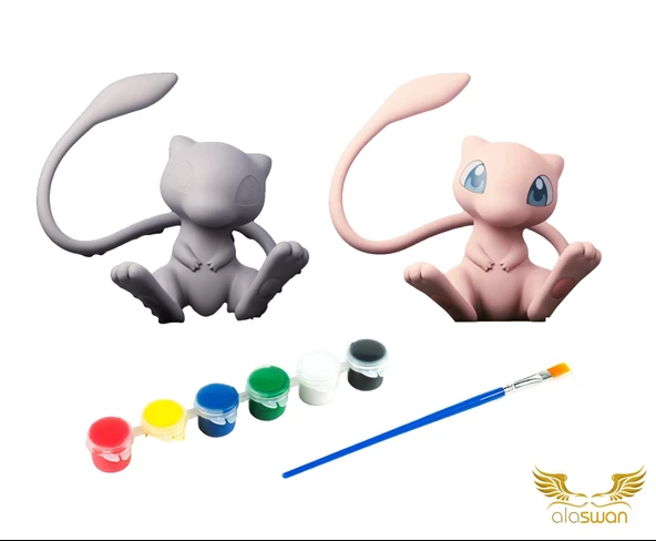 Mew Pokemon Kendi Biblonu Kendin Boya Seti - 3 Boyutlu Sevimli Biblolar + 5 Akrilik Boya ve Fırça