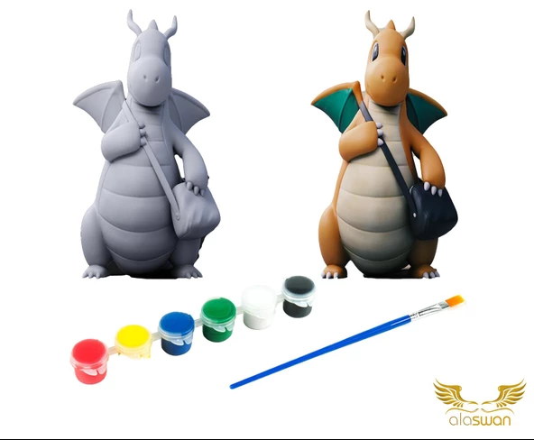 Dragonite Pokemon Kendi Biblonu Kendin Boya Seti - 3 Boyutlu Sevimli Biblolar + 5 Akrilik Boya ve Fırça Seti