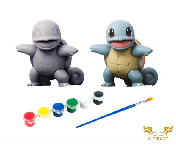 Squirtle Pokemon Kendi Biblonu Kendin Boya Seti - 3 Boyutlu Sevimli Biblolar + 5 Akrilik Boya + Fırça