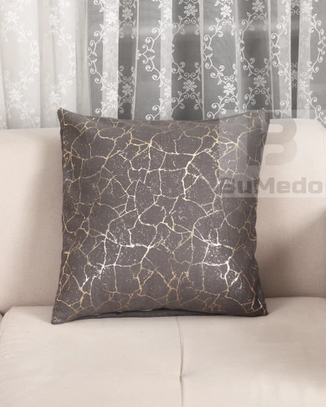 Altın Varaklı Yaldızlı Dekoratif Şık 2'li Kırlent Kılıfı (2 Adet) - Resim 3