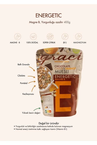 Graci ( Energetic ) -Keçiboynuzu, Çikolata ve Portakallı Kahvaltılık Gevrek - 2