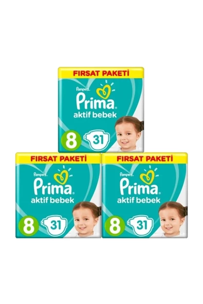 Prima Aktif Bebek 8 Numara Xxl 31 Adet 3 Lü Set