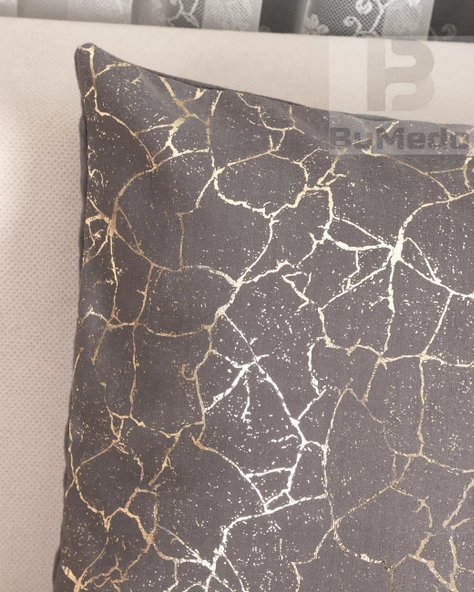 Altın Varaklı Yaldızlı Dekoratif Şık 2'li Kırlent Kılıfı (2 Adet) - Resim 4