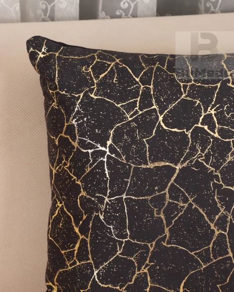 Altın Varaklı Yaldızlı Dekoratif Şık 4'lü Kırlent Kılıfı (4 Adet) - 4