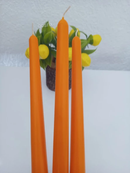 qosrix 3'lü Turuncu Şamdan Soya Mumu 1. Kalite Doğal Vanilya Kokulu Uzun Çubuk Konik Mum Dekoratif - Resim 2