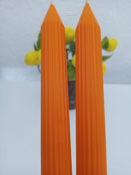 qosrix 2'li Turuncu Şamdan Soya Mumu 1. Kalite Soya Doğal Vanilya Kokulu Uzun Çubuk Konik Mum Dekoratif - Resim 2