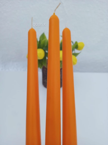 qosrix 3'lü Turuncu Şamdan Soya Mumu 1. Kalite Doğal Vanilya Kokulu Uzun Çubuk Konik Mum Dekoratif ürün görseli