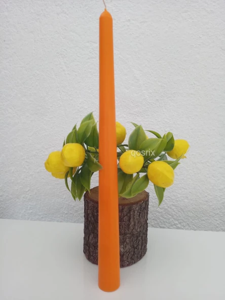 qosrix 3'lü Turuncu Şamdan Soya Mumu 1. Kalite Doğal Vanilya Kokulu Uzun Çubuk Konik Mum Dekoratif - Resim 5