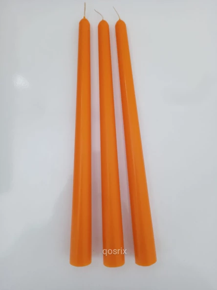 qosrix 3'lü Turuncu Şamdan Soya Mumu 1. Kalite Doğal Vanilya Kokulu Uzun Çubuk Konik Mum Dekoratif - Resim 3