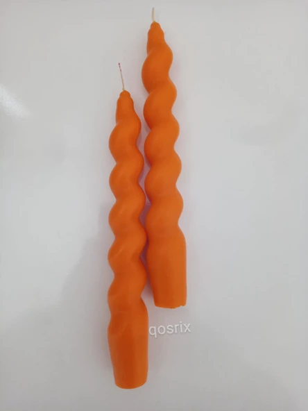 qosrix 2'li Turuncu Italyan Burgulu Şamdan Soya Mumu Doğal Kokulu Uzun Çubuk Konik Burgu Spiral Mum Dekoratif - Resim 3