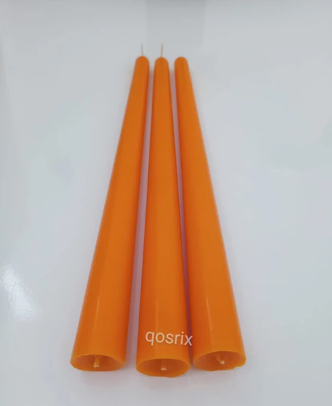 qosrix 3'lü Turuncu Şamdan Soya Mumu 1. Kalite Doğal Vanilya Kokulu Uzun Çubuk Konik Mum Dekoratif - Resim 4