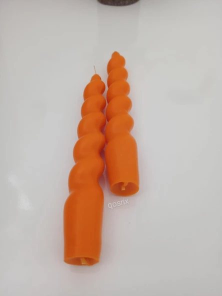 qosrix 2'li Turuncu Italyan Burgulu Şamdan Soya Mumu Doğal Kokulu Uzun Çubuk Konik Burgu Spiral Mum Dekoratif - Resim 4