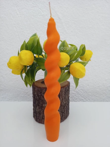 qosrix 2'li Turuncu Italyan Burgulu Şamdan Soya Mumu Doğal Kokulu Uzun Çubuk Konik Burgu Spiral Mum Dekoratif - Resim 5