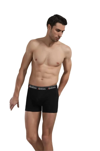 Saran Erkek Likralı Pamuklu Boxer 3103 - 6 Adet  Siyah 2XL