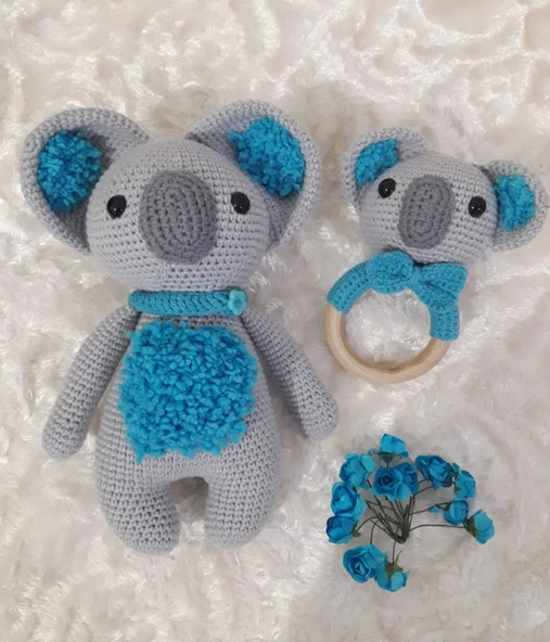 Uyku Arkadaşı Koala ve Çıngırak Takımı Amigurumi Organik Oyuncak - 1