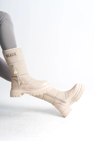 LUCY Lastikli Fermuarlı Suya ve Soğuğa Dayanıklı Paraşüt Kumaş Rugan Kadın Bot KT Krem - 4