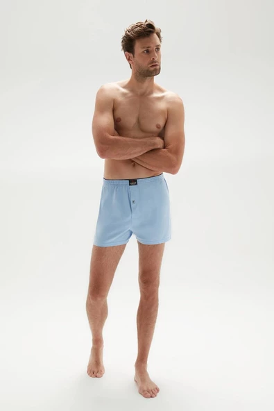 Erdem Erkek Penye Düz Renk Boxer 1400 - 3 Adet  M Açık Mavi - 2