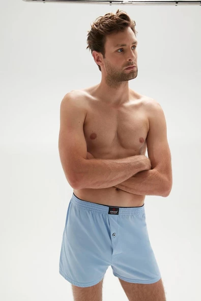 Erdem Erkek Penye Düz Renk Boxer 1400 - 3 Adet  M Açık Mavi - 4