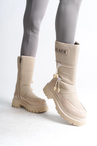 LUCY Lastikli Fermuarlı Suya ve Soğuğa Dayanıklı Paraşüt Kumaş Rugan Kadın Bot KT Krem - 3