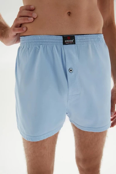 Erdem Erkek Penye Düz Renk Boxer 1400 - 3 Adet  M Açık Mavi