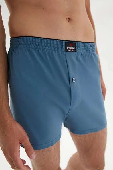 Erdem Erkek Penye Düz Renk Boxer 1400 - 3 Adet  M İndigo