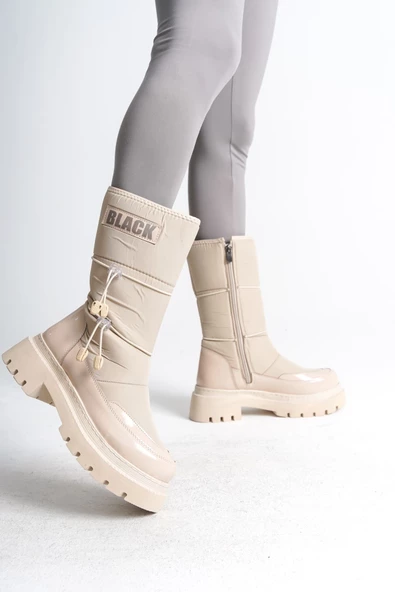 LUCY Lastikli Fermuarlı Suya ve Soğuğa Dayanıklı Paraşüt Kumaş Rugan Kadın Bot KT Krem - 2