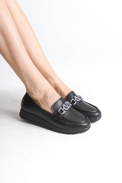 ANNA Ortopedik Rahat Taban Toka Detaylı Klasik Babet Anne Ayakkabısı ST Siyah - 2