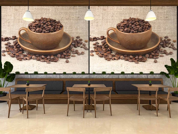 Fincanda Kahveli Cafe Duvar Kağıdı Baskı - Resim 3