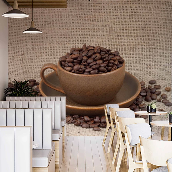Fincanda Kahveli Cafe Duvar Kağıdı Baskı - Resim 2