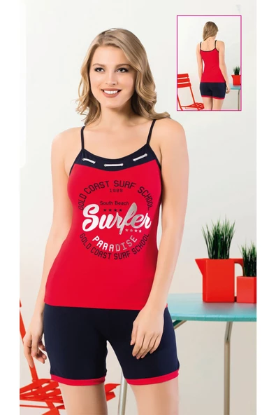 Kırmızı Surfer Kadın Şort Takım 2125
