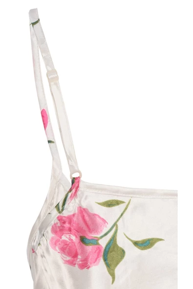 Ip Askılı Çiçek Motifli Saten Gecelik - 2