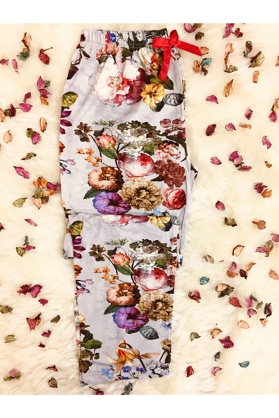 Çiçek Motifli Cepsiz Viskon Yazlık Kadın Pijama Altı