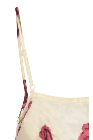 Ip Askılı Çiçek Motifli Saten Gecelik - 2