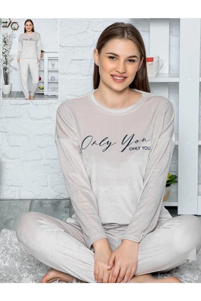 Kahverengi Kışlık Kadife Pijama Takımı - 3