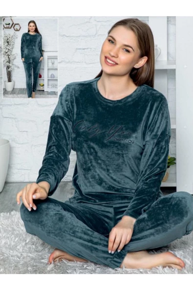 Kahverengi Kışlık Kadife Pijama Takımı - 2