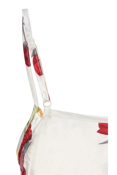 Ip Askılı Saten Çiçek Motifli Gecelik - 2