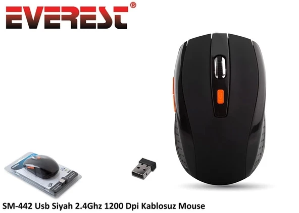 Mouse Kablosuz 2.4 Ghz 1200 Dpi Everest SM-442 Siyah