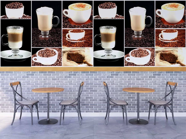 Kahve Çeşitleri Cafe Duvar Kağıdı Baskı - 4