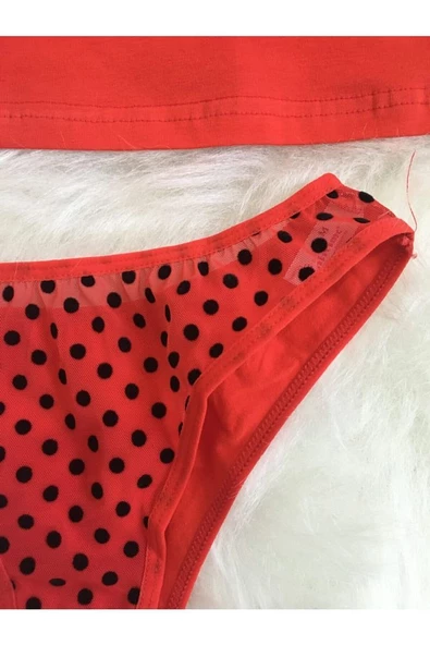 Kırmızı Kadın Kalp Desenli Atlet Külot Takım - 2