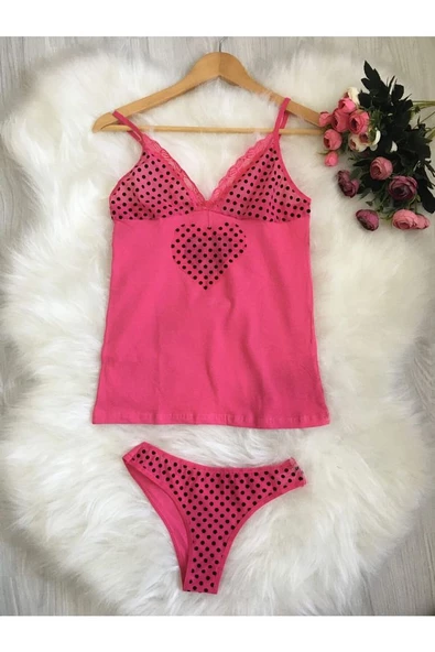 Kırmızı Kadın Kalp Desenli Atlet Külot Takım - 5