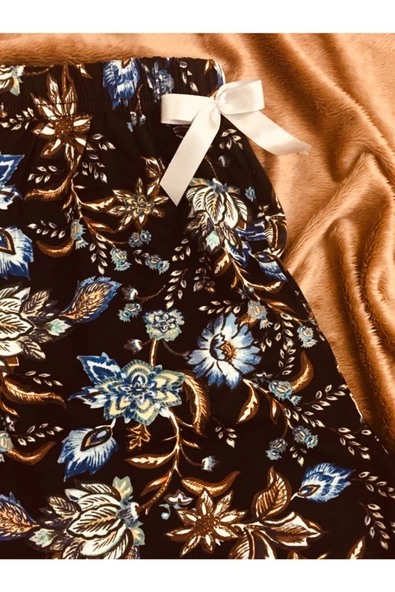 Cepsiz Çiçek Motifli Viskon Yazlık Kadın Pijama Altı - 2