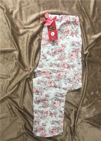 Pembe Kurdeleli Desenli Kışlık Pijama Altı