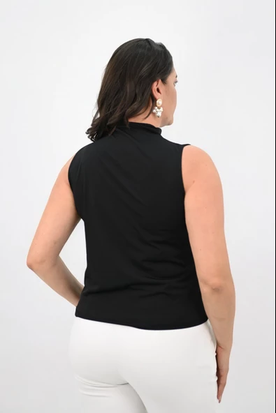 Kadın Büyük Beden Drape Detaylı Dik Yaka Bluz 1851-25 - 6