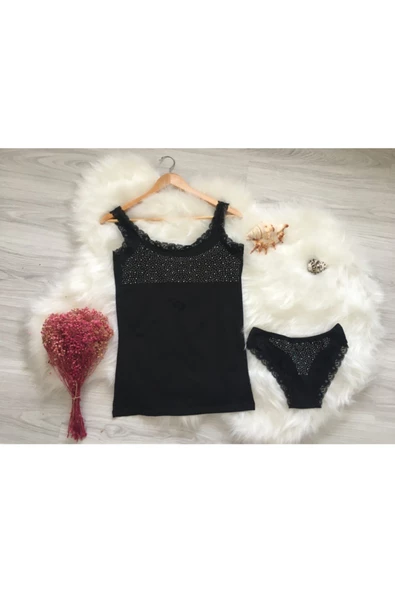 Taşlı Dantelli Külot Atlet Takım - 2